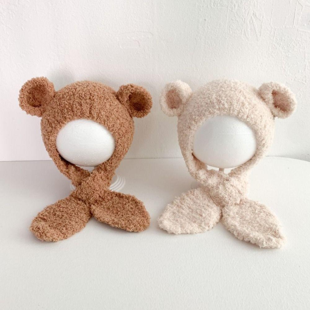 

Soft Kids Scarf Hat Sets Cartoon Bear Ears Lace Scarf Thicken Cap Winter Baby Scarf Hat 4M -2Y