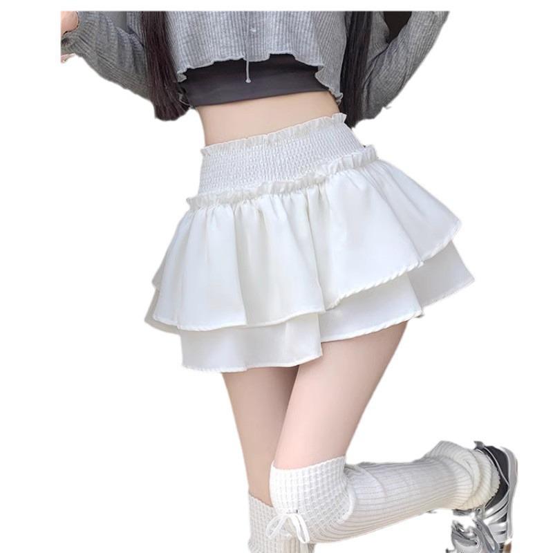 Women's Ballet-Style Puffy Midi Skirt: Elastic Waist, A-Line Flower Bud Design, Pleated Short Skirt Pants