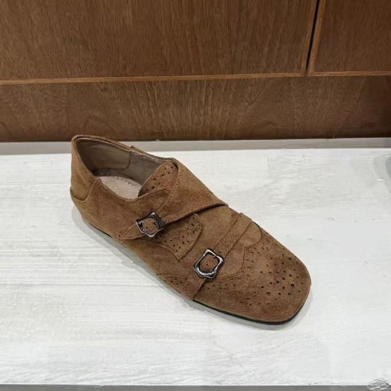 Women's Suede Mary Jane Shoes Flats with Double Buckle Straps and Butterfly-knot Detail Elegant Ladies Elevation Ballet Shoes