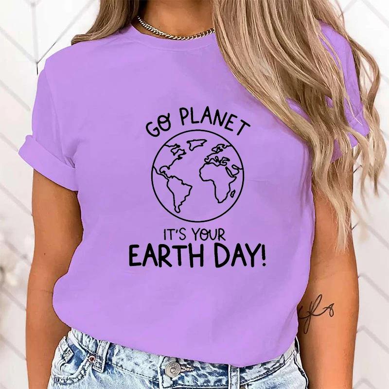 (Premium T-shirt)Women Fashion T Shirt Funny Protect The Ocean Go Planet It'S Your Earth Day Letter Print T Shirt tops