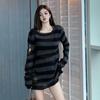 Unisex Punk Striped Gradient Ripped Knit Sweater