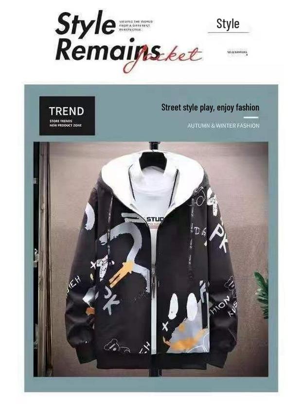 Samt-Kapuzenpullover für Teenager-Jungen Herbst/Winter - Stylische, locker sitzende Jacke