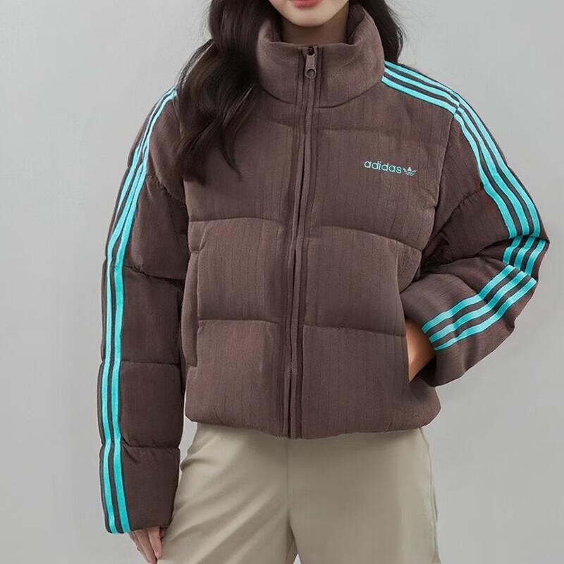adidas Originals Essentials Fischgrätenmuster Warm Lockerer Schnitt Stehkragen Reißverschluss Pufferjacke Damen Oberbekleidung KG4909