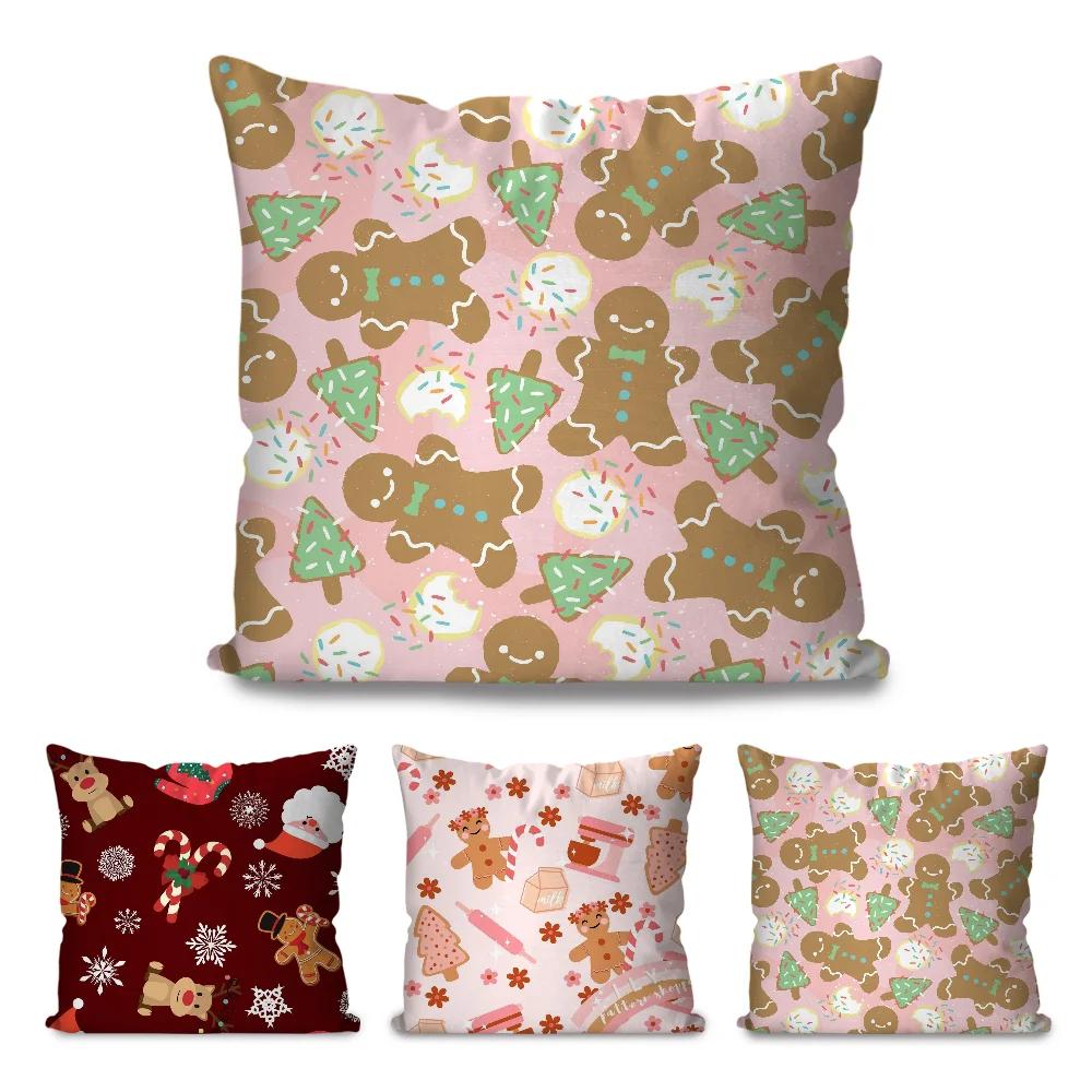 Lebkuchenmann Weihnachten Kissenbezug Quadratisches Kissen Schlafzimmer Sofa Freizeit Komfortkissen Auto Wohnzimmer Heimdekoration 40X40
