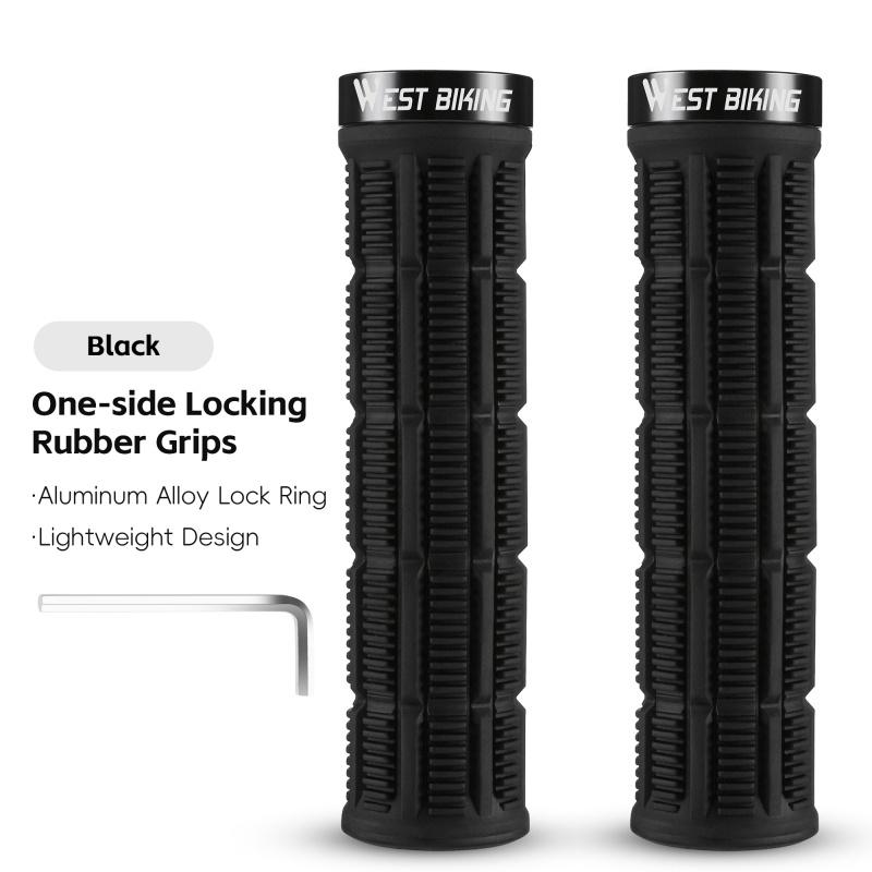 WEST BIKING Bicycle Handle Bar Grips Mountain Bike Soft Single-sided Locking Handlebar Cover Plug Rubber Non-slip Cycling Grips чёрный