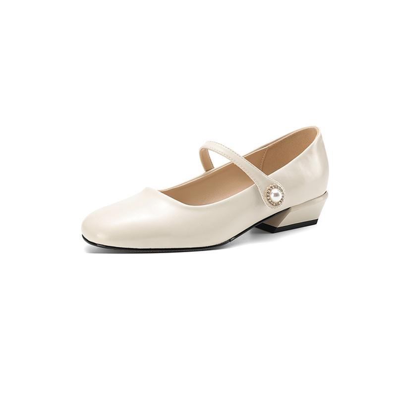 

FOREADA Women Mary Janes Heels Round Toe Flats Concise Brand Design Ladies Fashion Shoes Spring Autumn Black Beige 43 39 бежевий