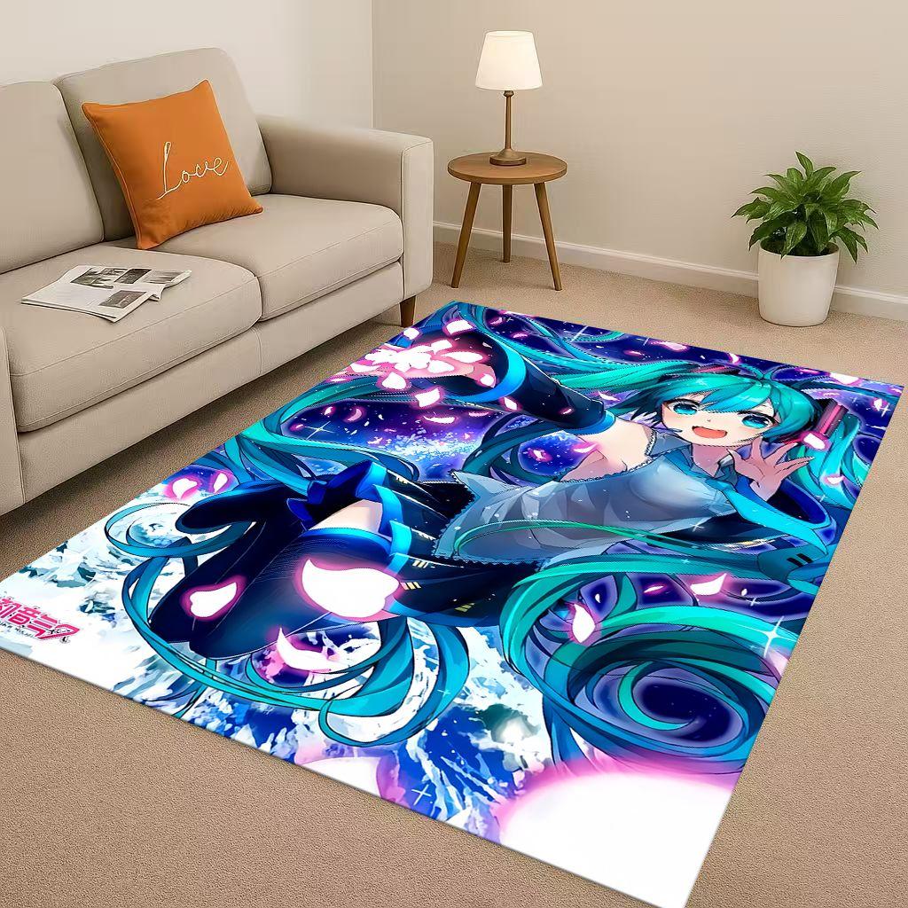 3D Kawaii M MIKU Music Cartoon Girl Living Room Non Slip Area Rug Carpet for Bedroom Playroom Sofa,Easy Clean Home Decor Doormat
