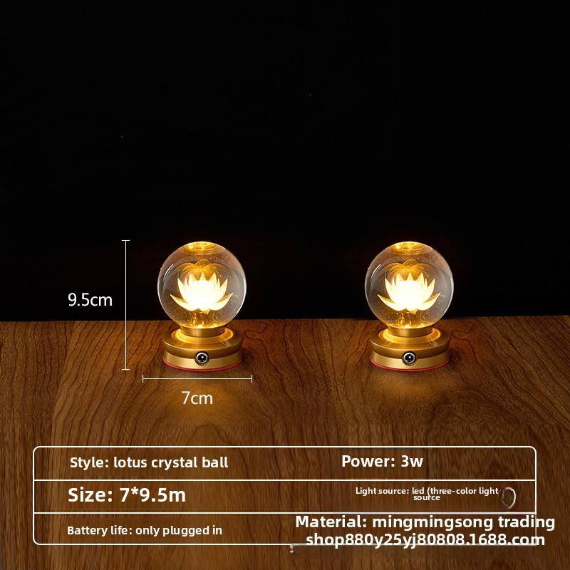 

Lotus lamp Bodhisattva Buddha lamp Buddha front lamp crystal god table lamp home rechargeable LED lotus lamp long-lasting lamp Set of 2&USB