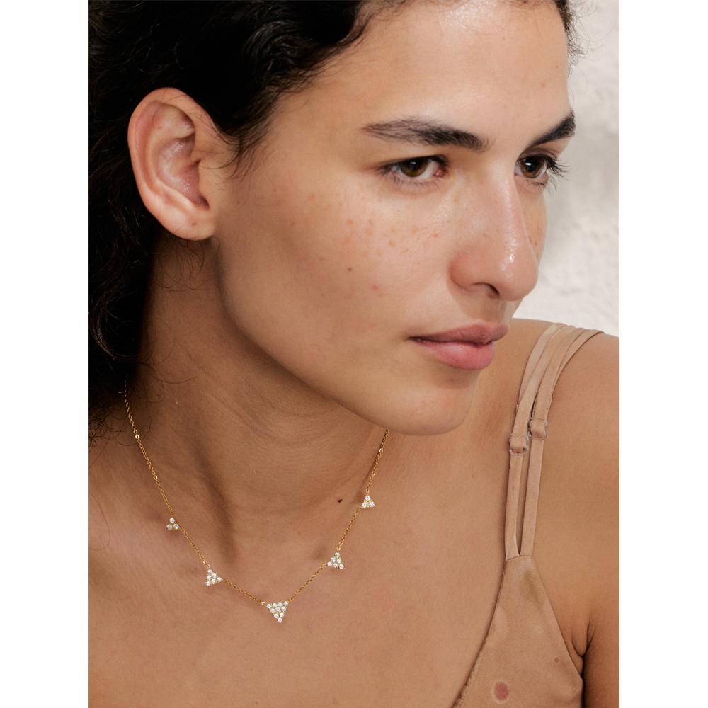 Yhpup Delicate Cubic Zirconia Triangle Drop Necklace Exquisite 18K Golden Plated Stainless Steel Collarbone Chain Jewelry