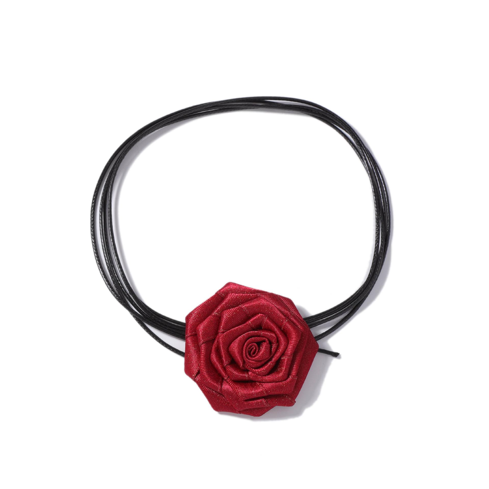 

Французское романтическое колье-чокер ручной работы на День святого Валентина, красный объемный тканевый кулон в виде розы для дам