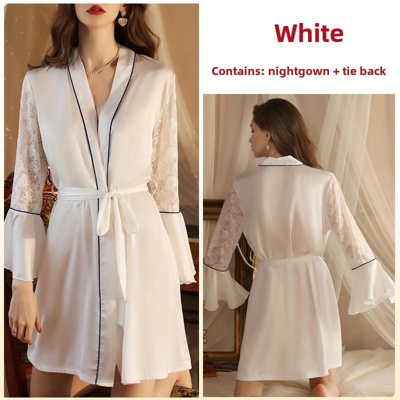Sexy Nightgown Light Luxury Pajamas Women's Bathrobe Satin Lace Temptation Bridesmaid Clothes Cardigan Loungewear