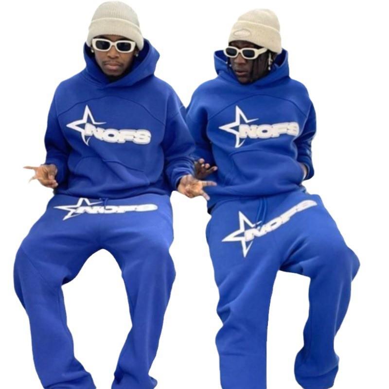 American Streetwear Hoodie Set Men Women Hip Hop Loose Fit Pullover Sweatshirt Pants