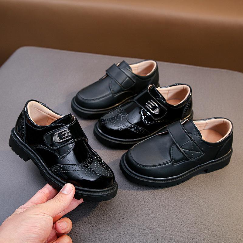 Boys' Black Leather Loafers - Soft Sole for Spring/Autumn, British Style, Perfect for Primary School Performances