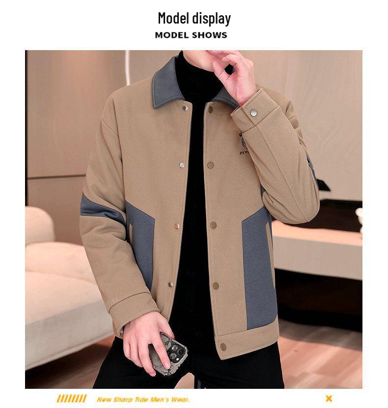 Men's Cotton-Padded Lapel Jacket - Thick, Warm, Casual Wear for Autumn and Winter