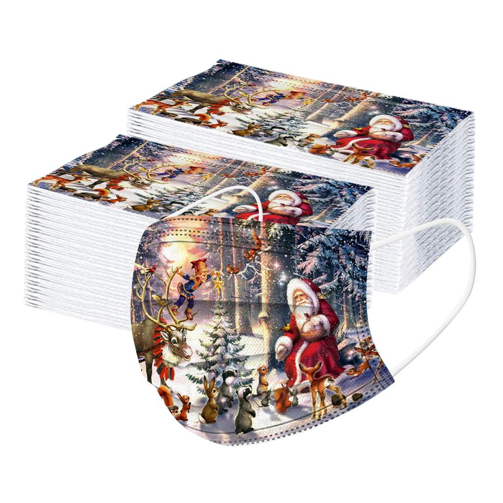 100pcs Christmas Print  for  Face Mask Disposable Earloop Mask