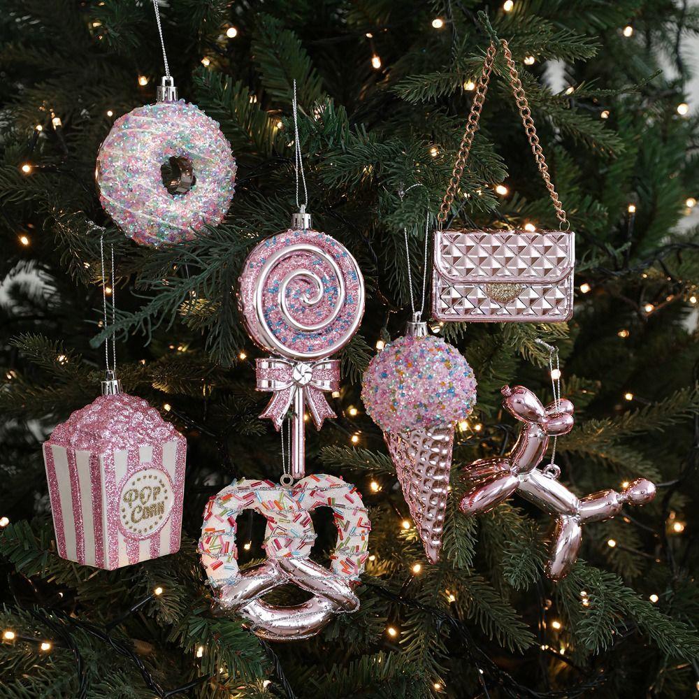 Merry Christmas Pink Hanging Cartoon Christmas Hanging INS 3D Christmas Tree Decoration Pendant Festival Window Display Decor