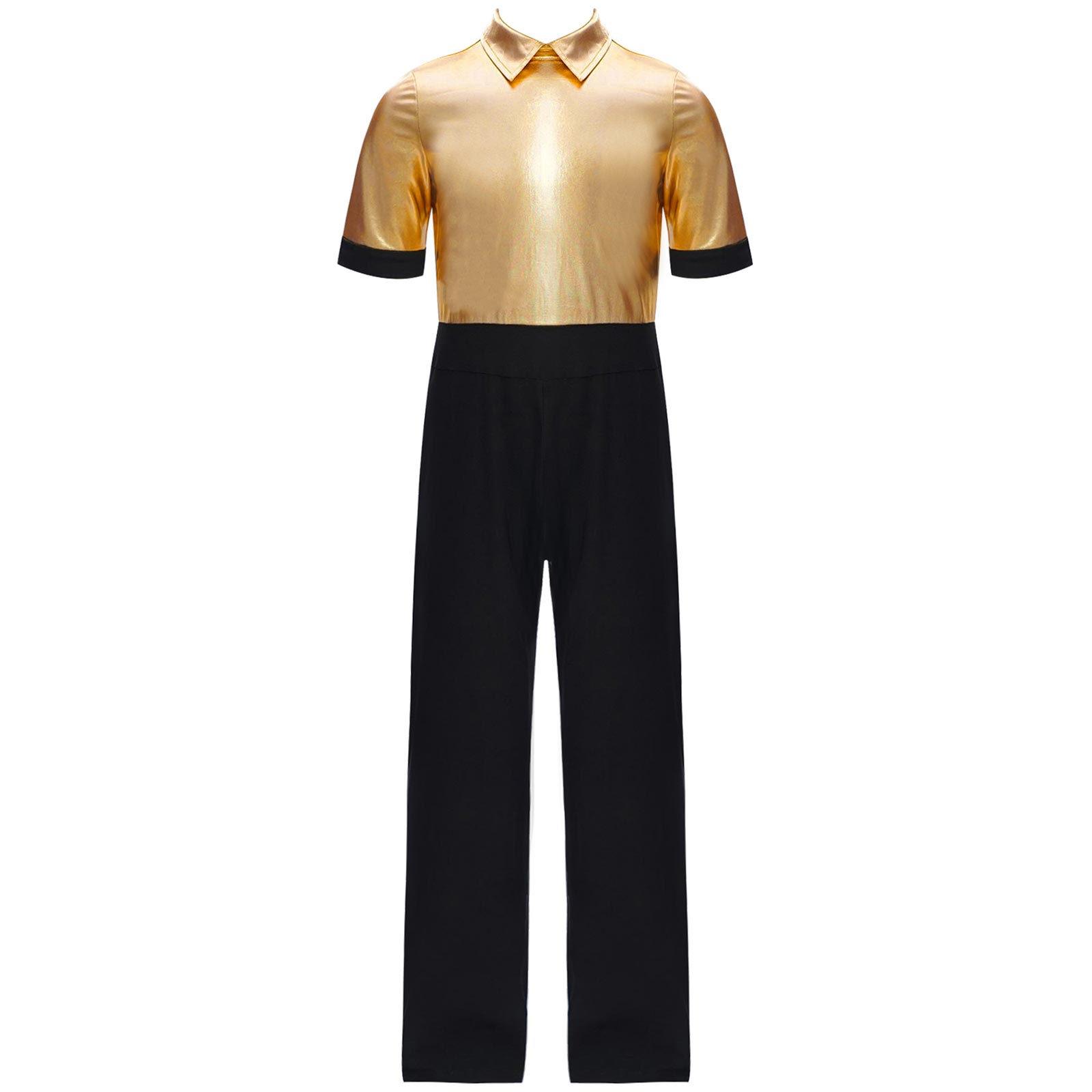 

Комбинезон для мальчиков с цветными блоками и металлическим узором, застегивающийся на молнию, джазовый танцевальный костюм для сценических шоу и выступлений 5-6 Years золотой