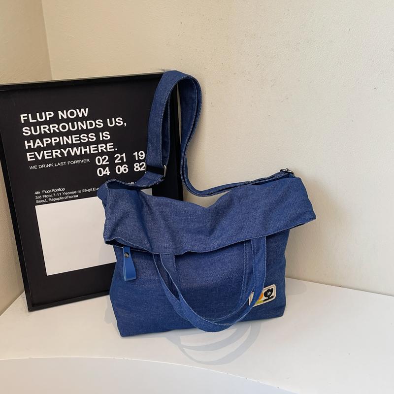 Large Capacity Student Tote Bag Solid Color Shoulder Crossbody Bag