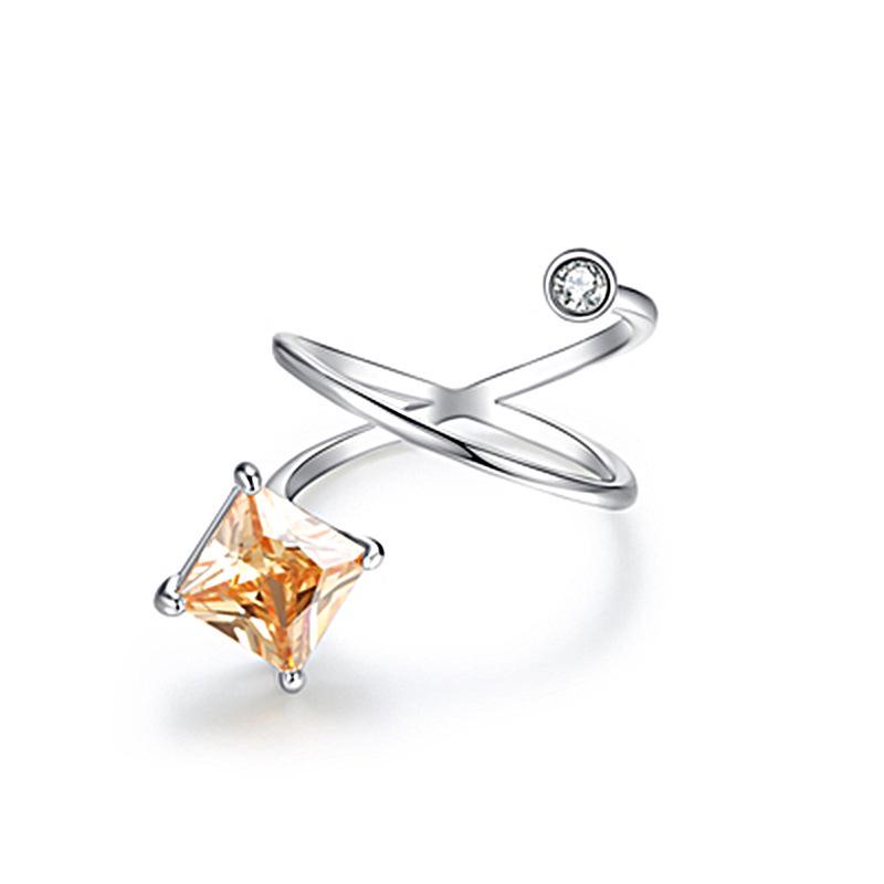 Women s Luxury Orange Zircon Diamond Ring - Elegant Twisted Shape, Adjustable, Open Design