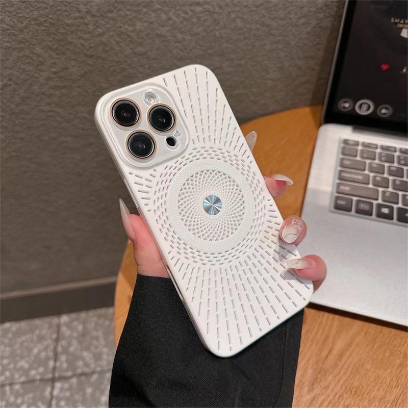 

Роскошный чехол для ПК с охлаждением для iPhone 16 15 14 13 12 Pro Max, магнитный полый противоударный бампер iPhone 14 Pro белый