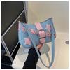 2024 Women's Spring Korean Style Armpit Bag Street Chic Denim Shoulder Bag Casual Small Square Bag Trendy Chain Bag Black