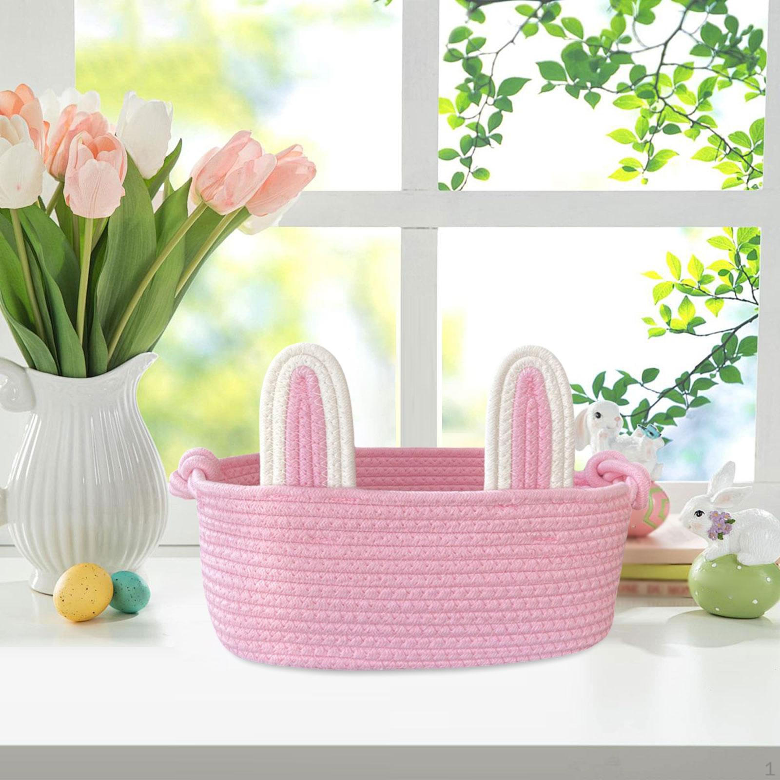 for Easter Tote Handwoven with Ears Adorable Empty Woven Basket Holidays Decoration pink 1260₽