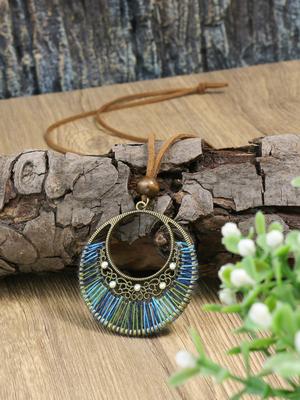 Bohemian Ethnic Retro Style Metal Ring, Strip Wheel Winding, Long Women's Pendant Necklace Classical and Minimalist