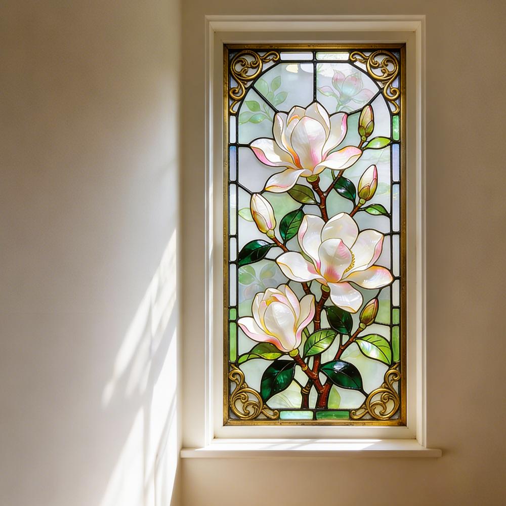 Painted Vintage White Magnolia Flower Outdoor Balcony Glass Display Window Sticker