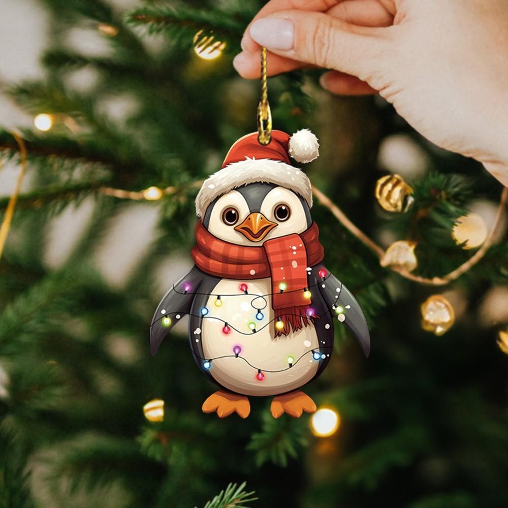 Holiday Acrylic Penguin Car Mirror Pendant Christmas Tree Design Decor Vehicle