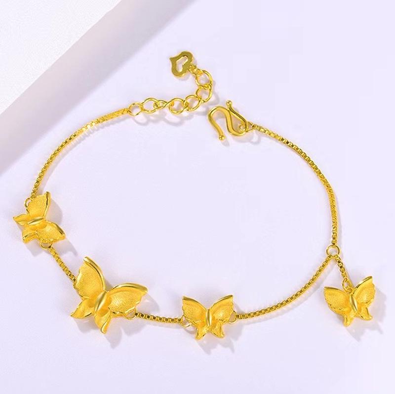 Vietnam Gold Plated Butterfly Jewelry Set: Bracelet, Necklace, Earrings - Women's Fashion Accessory