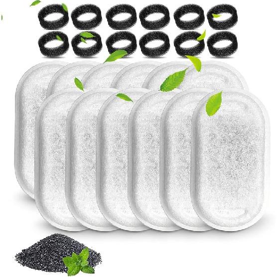 Cat Water Fountain Filters, Compatible with Stainless Steel Pet Fountain 8 Filters with 8 Sponges Replacement Filters for Cat Fountain (8 Filters& 8
