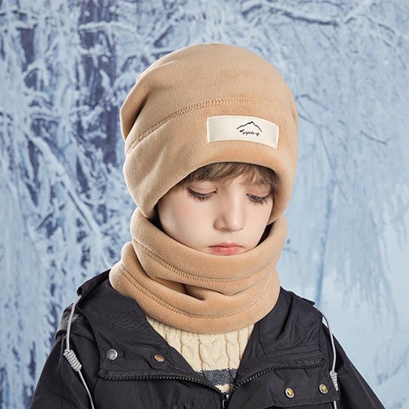 Ensemble Bonnet Hiver Enfant 2 Pièces Doublure Peluche Oreilles Chaudes Cou Bonnets Écharpe Costume Chapeau Enfant pour Filles Garçons Accessoires 8-15A
