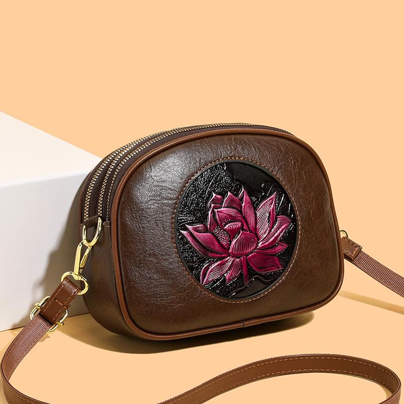 Einschulterige kleine runde Tasche, Damen-Umhängetasche, Münzbörse, Tasche aus weichem Leder, Kleine Tasche