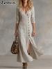 New Spring Summer Fashion Casual Cotton Linen Long Sleeve Buttoned Collar Women's Dress