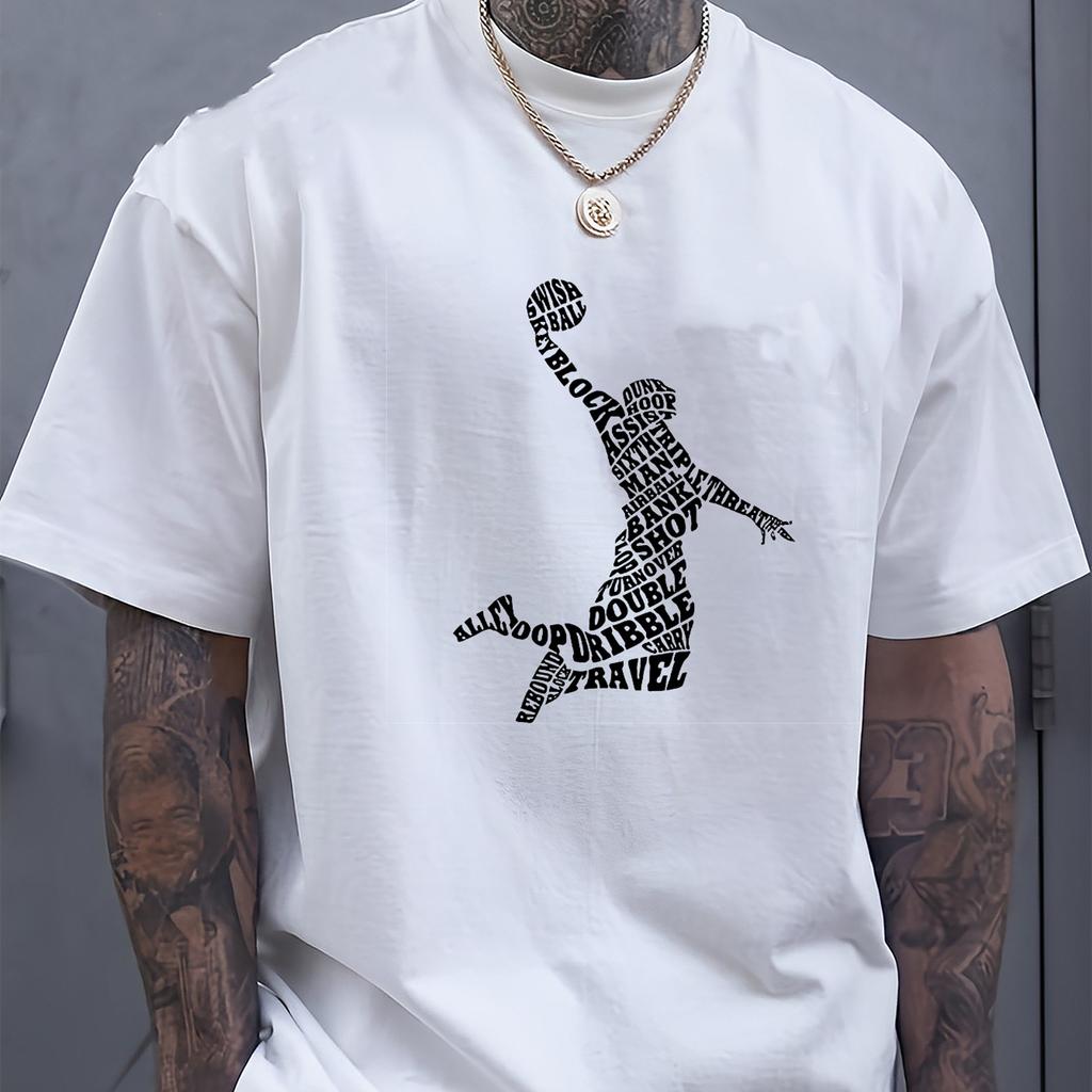 Summer Casual Short Sleeve Tee Shirt For Men Play Basketball  Letter Print Breathable Comfortable Tees Tops