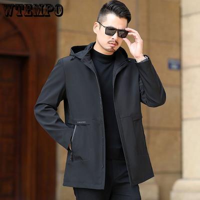 Chaqueta Cortavientos para Hombre de Largo Medio, Casual, para Primavera y Otoño, Chaqueta Retro con Capucha