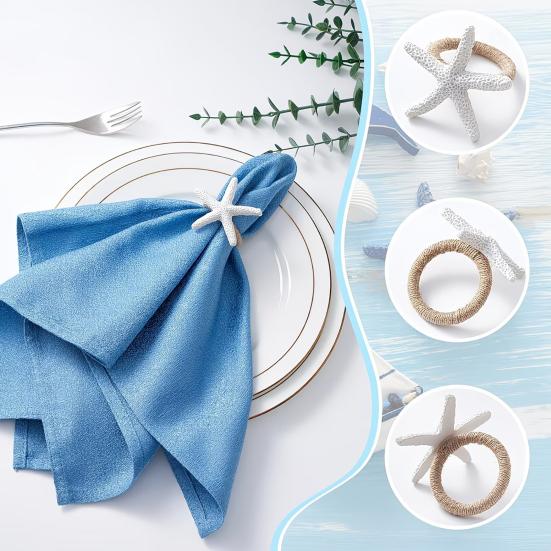 6Pcs Coastal Starfish Napkin Rings Rustic Starfish Summer Holiday Napkin Holders Seaside Party Napkin Rings for Beach House