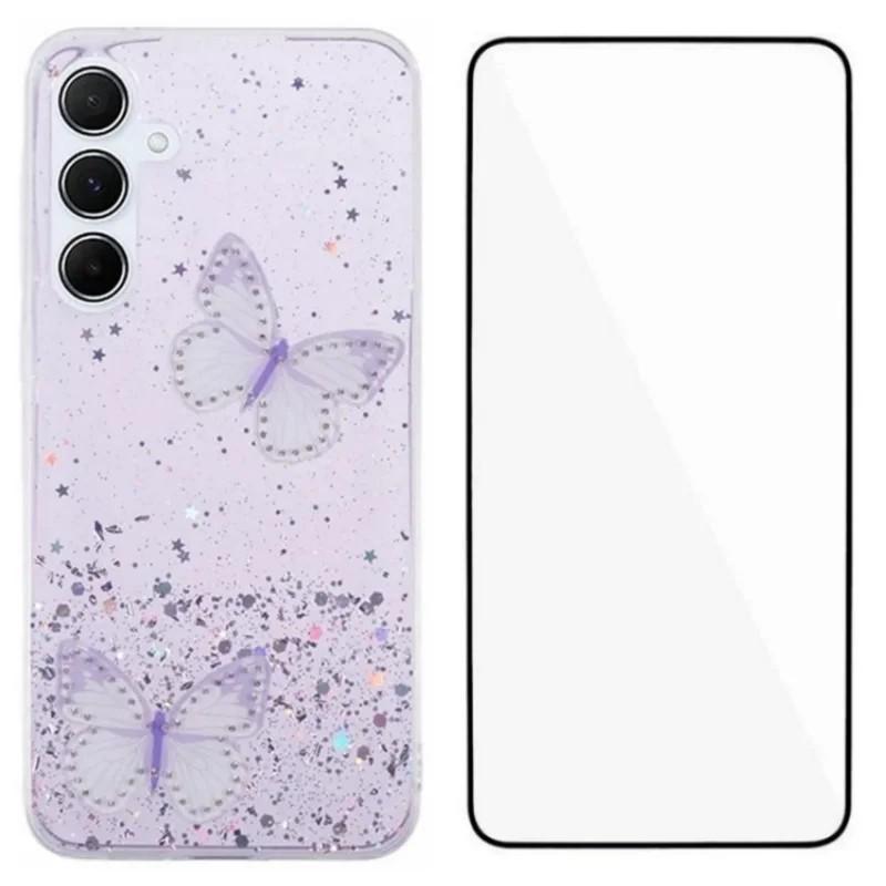 

Для Samsung Galaxy A17 5G чехол из ТПУ WANLONFENG AW Series ПВХ бабочка эпоксидная накладка для телефона с HD пленкой Purple