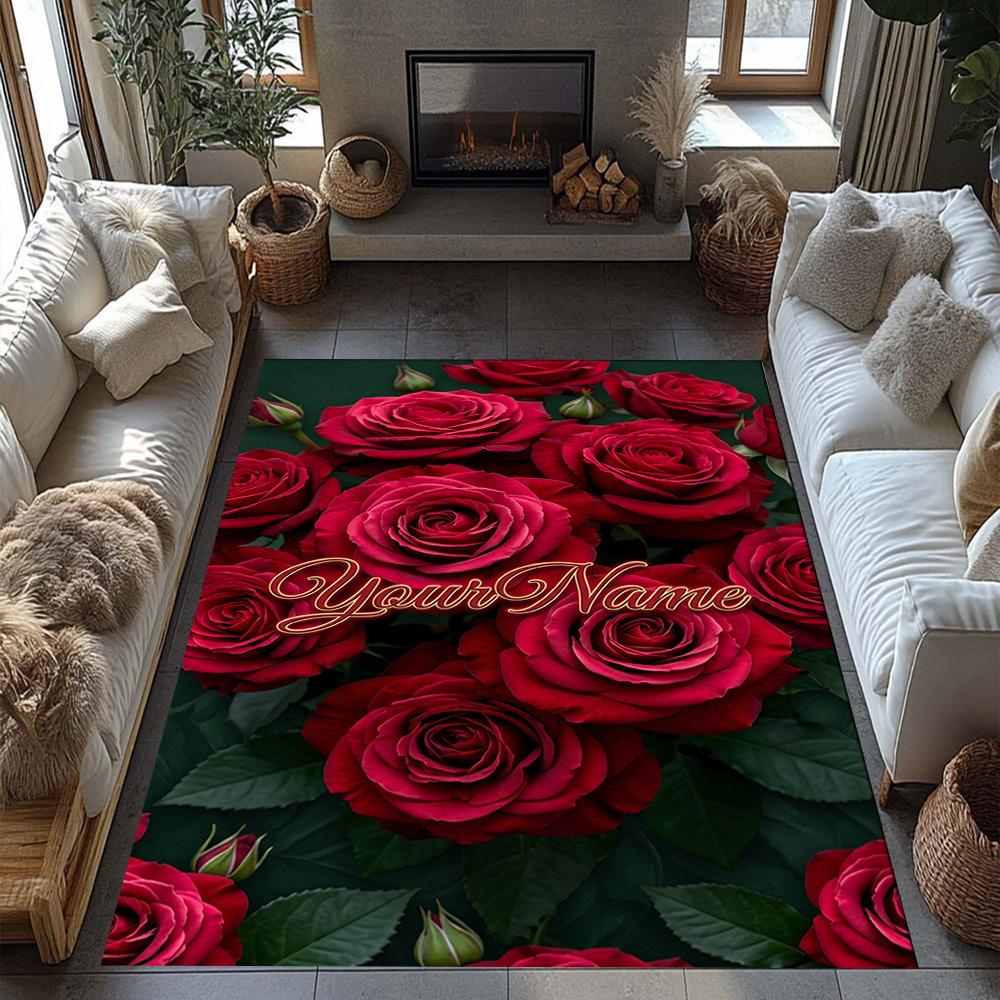 Rose Personalized Text Floor Rug Office Rug Suitable for Dining Room Hallway Kitchen Decorate Room Anti-slip Rug Decorate Offices Gift for Festivals