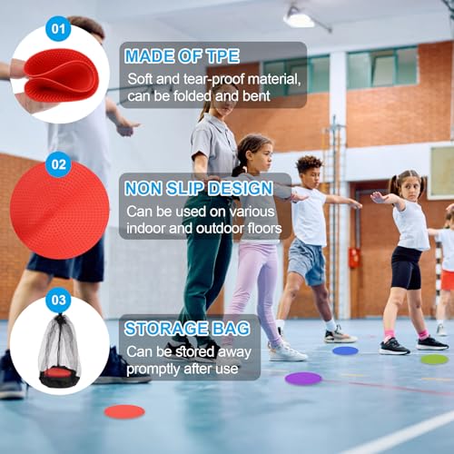 PATIKIL 24-Piece 4" Poly Spot Markers with Non-Slip Rubber Floor Dots and Storage Bag for Sports Training, Flat Agility Cones, Basketballs, Footballs,