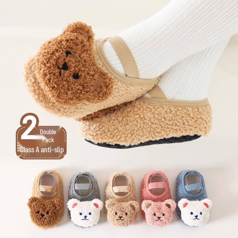 Baby Fleece Lined Non-Slip Floor Socks - Soft Sole First Walker Shoes for Infants