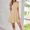 Abito Corto Casual da Donna alla Moda Girocollo Manica Corta Tinta Unita
