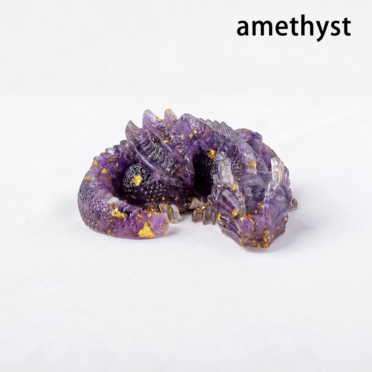 Handmade Crystal Gravel Dragon Natural Crystal Healing Stone Carved Resin Dragon Crafts Ornament (Amethyst,About 10-11cm) аметист
