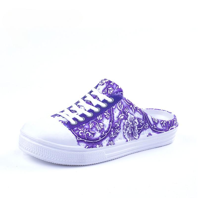 

Новые женские модные сандалии без шнуровки, легкие удобные с цветочным принтом, дышащие уличные пляжные тапочки на плоской подошве с круглым носком 41 фиолетовый