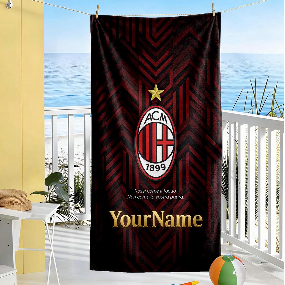 Ac Milan Personalized Text Beach Towel Soft Durable Quick-Dry Ideal for Travel Outdoor Swim Pool Yoga Surf Camping Hiking Gym Gift Holiday