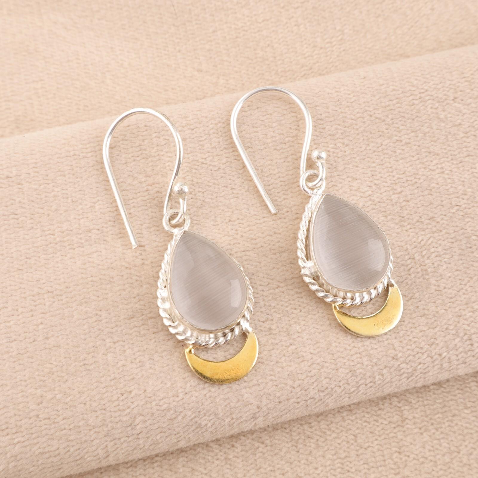 

Украшения из селенита, серебро 925 пробы с клеймом, серьги ручной работы 1,5 дюйма для женщин EE-162-33