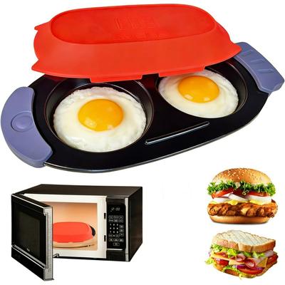 Quick-Heat Microwave Egg Cooker,Multi-Use Egg Poacher/Fryer for Breakfast Sandwiches,Double Egg Cooker with Silicone Spatula,Dishwasher-Safe,Save Time