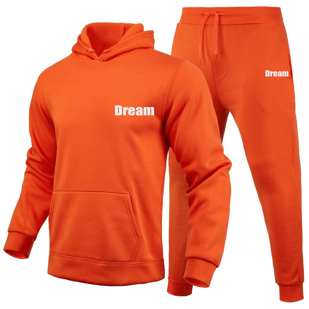 Dream Letters Printed Sets Winter Tracksuit Men Hooded 2 Piece Sets Mens Outfits Suit Men Fleece Sport Hoodie Sweatpants Two Piece Sets