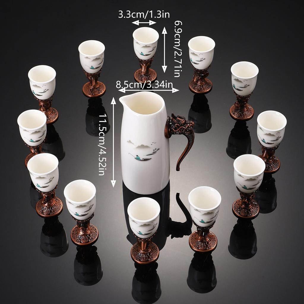 Zodiac Small Wine Glass Ceramic Wine Dispenser Baijiu Cup Spirits Cup One Cup High-End Light Luxury Gift Box Set