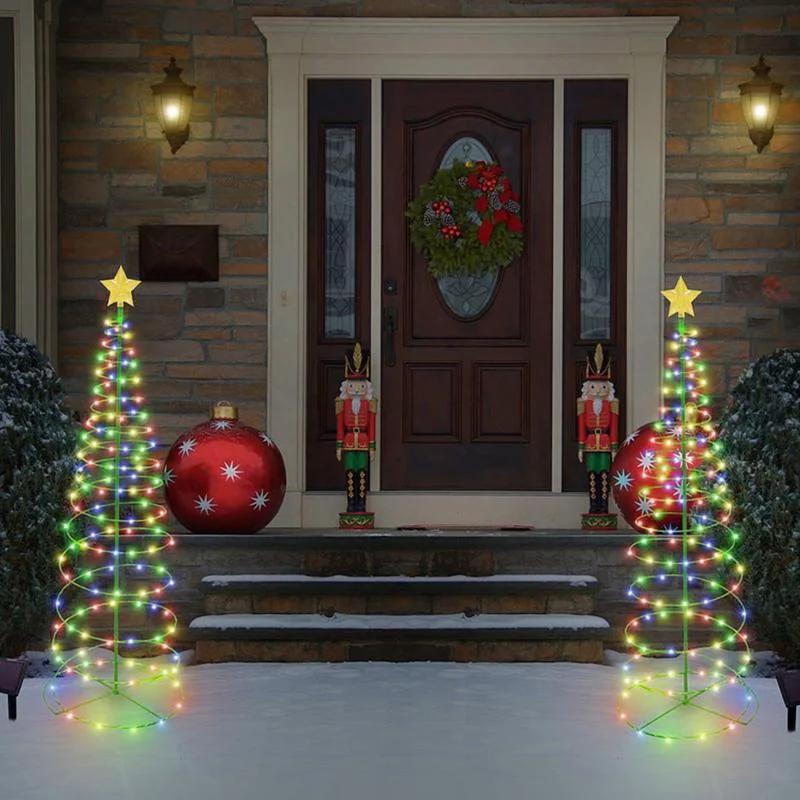 LED Solar Powered Christmas Tree Warm Light Floor to Ceiling Wrought Iron Outdoor Courtyard Decorative Landscape Street Light